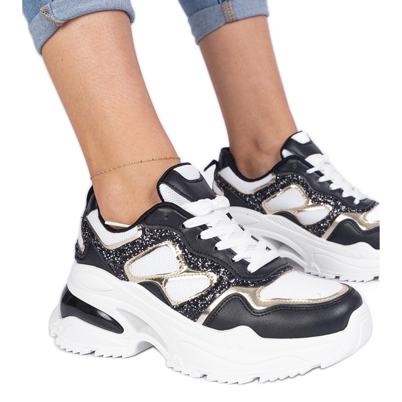 Sneaker da donna nera decorate con glitter nero