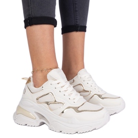 Sneaker da donna beige decorate con glitter