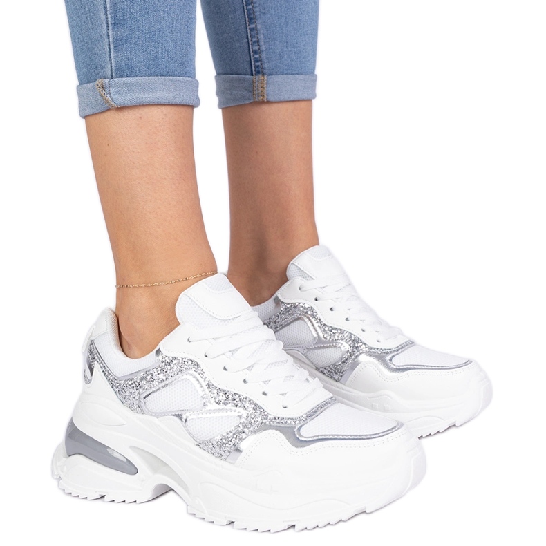 Sneaker bianche da donna decorate con glitter bianca