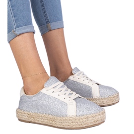 Espadrille da donna d'argento decorate con glitter
