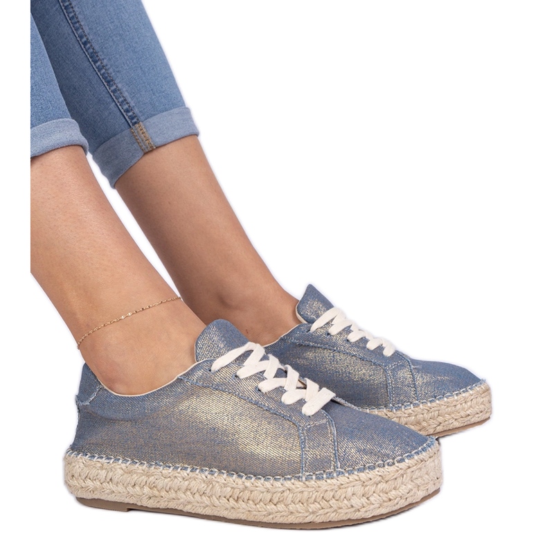 Espadrille blu brillanti d'oro