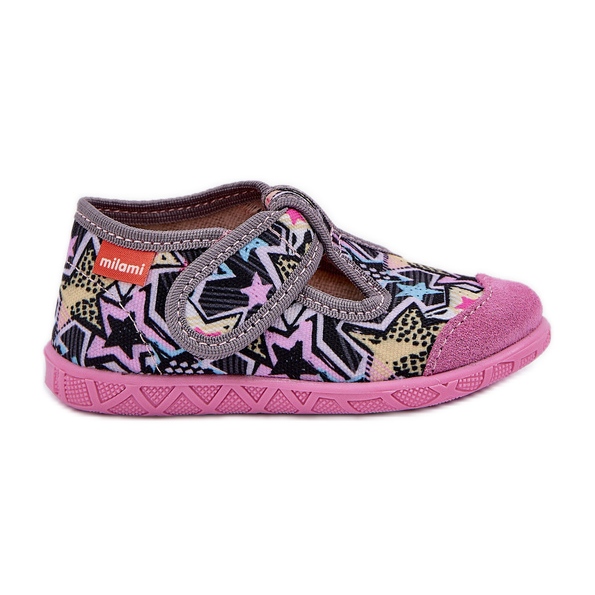 Pantofole per bambini in velcro grigio rosa