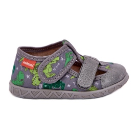 Pantofole per bambini per velcro in dinosauri grigi grigio