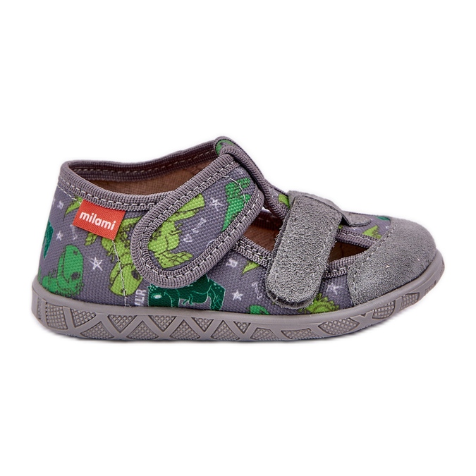 Pantofole per bambini per velcro in dinosauri grigi grigio