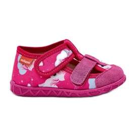 Pantofole per bambini per velcro in unicorno fucsia rosa