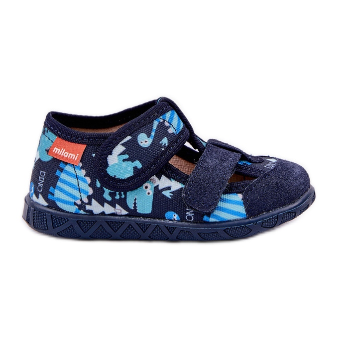 Pantofole per bambini per velcro con dinosauri blu navy