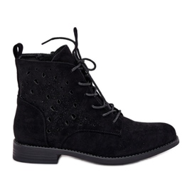 Stivali allacciati con un modello di lavoro aperto S.Barski Hy51-136 Black nero