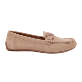Mocassini da donna in pelle scamosciata con decorazione beige