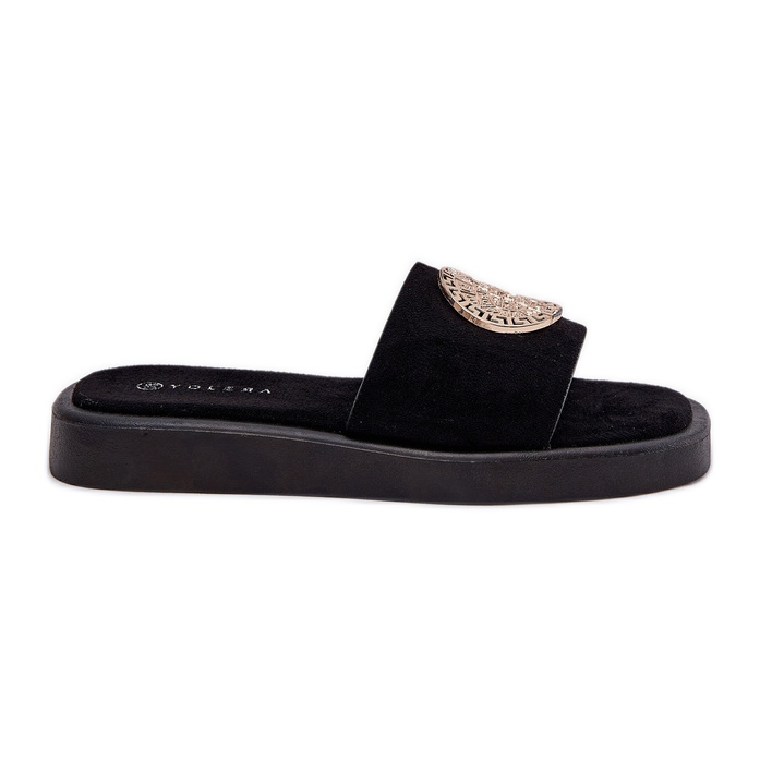 Pantofole da donna con una decorazione dorata nera nero