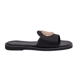 Flip flip piatti in pelle Eco con decorazione nera nero