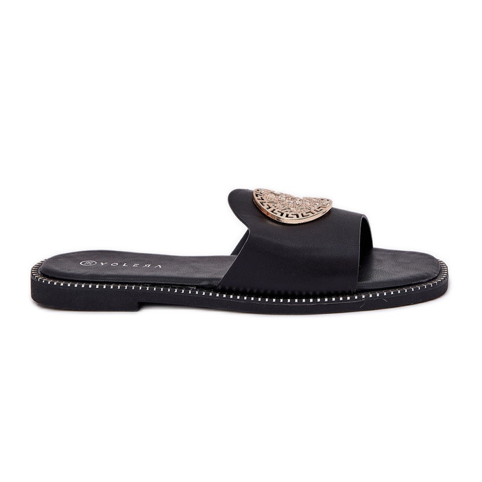 Flip flip piatti in pelle Eco con decorazione nera nero