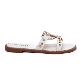 Pantofole da donne bianche piatte decorate bianco