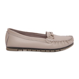 S.Barski Mocassini in pelle piatta con un ornamento di S. barski LR51-547 beige