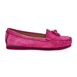 S.Barski Mococcasin in pelle scamosciata classica piatta da donna S. Barski LR51-548 Fuksja rosa