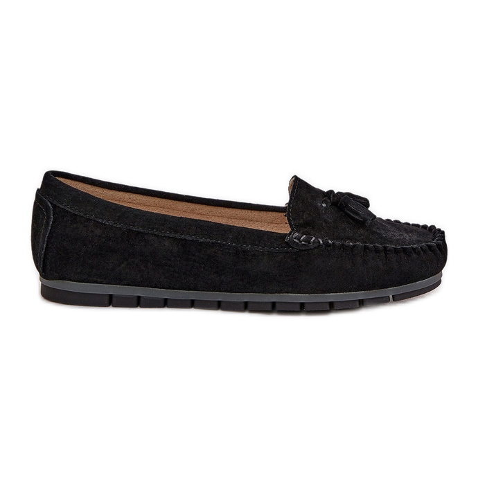 Mococcasin in pelle scamosciata classica da donna S.Barski LR51-548 Black nero