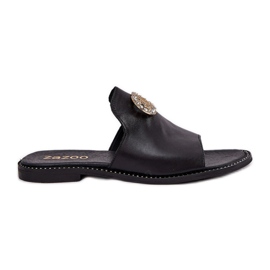 Eleganti infradito da donna in pelle con decorazione Zazoo 3008 Nero