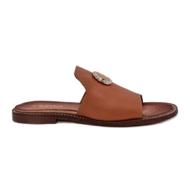 Eleganti infradito da donna in pelle con decorazione zazoo 3008 cammello marrone