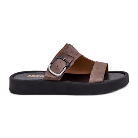 Flip di pelle scamosciata femminile sulla piattaforma marrone Zazoo 3024
