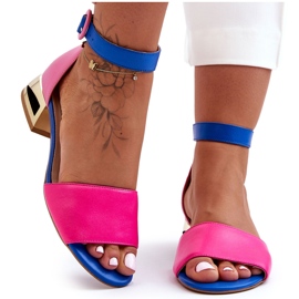 Sandali in pelle su tacchi dorati Laura Messi 2143 rosa-blu