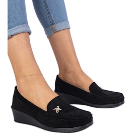 Mocassine delle donne nere per un cuneo di ekozamsz nero