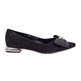 Eleganti ballerine femminili in pelle scamosciata con Laura Messi 2893 Black Bow nero