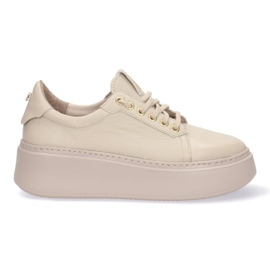 Sneaker in pelle femminile sulla piattaforma Pollonus beige 5-1722-002