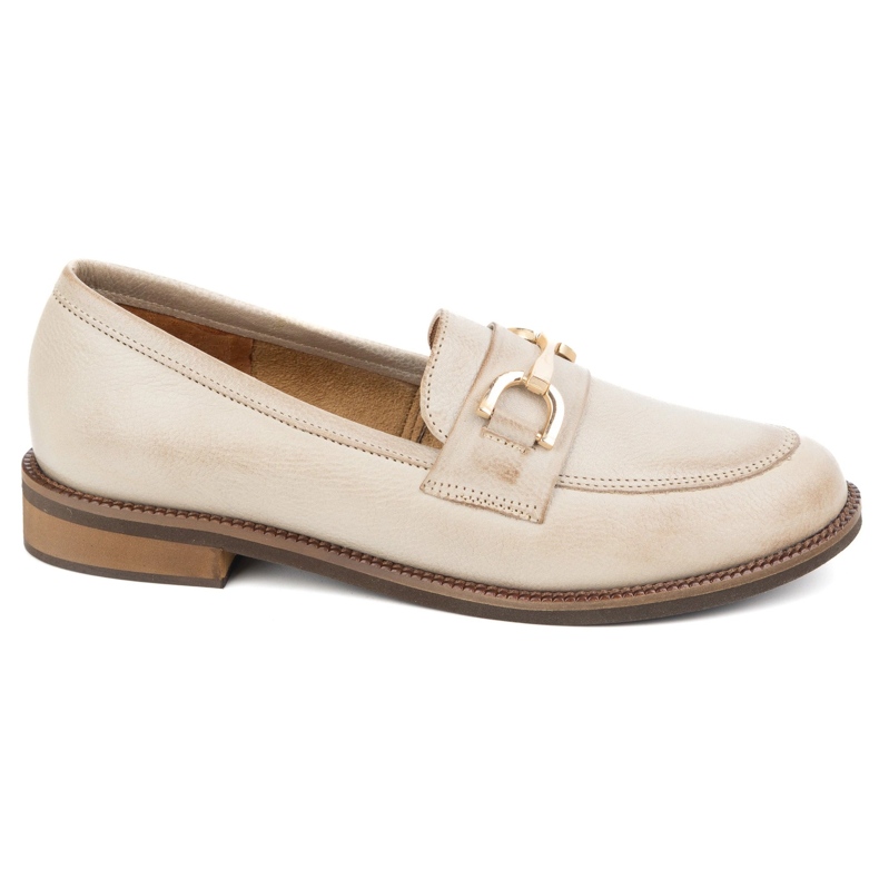 Exquisite Pompe in pelle da donna 1510ex beige con un ornamento