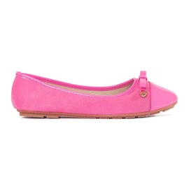 Pink Flat Women's Ballerinas con un arco e punta verniciata rosa