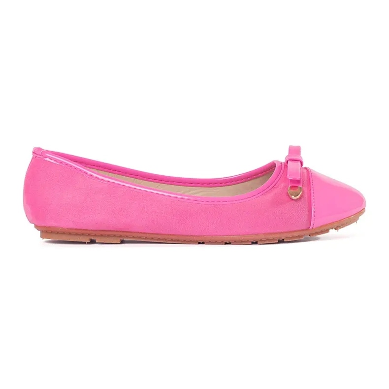 Pink Flat Women's Ballerinas con un arco e punta verniciata rosa