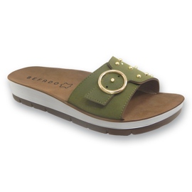 Slifori di cuoio da donna Befado 158d271 con strass verdi verde
