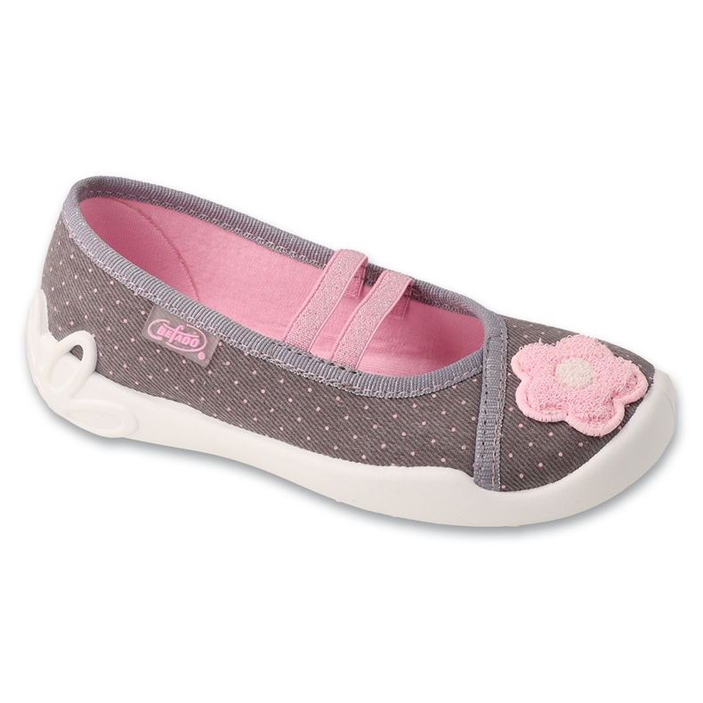 Slifori per bambini con rosa grigio befado 116Y334 con un fiore