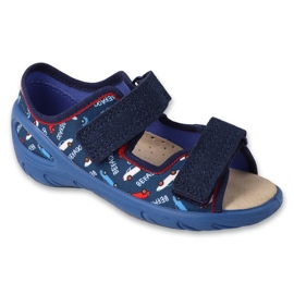 Slipisti per bambini di Befado per Velcro PU 063x024 Inserto in pelle blu