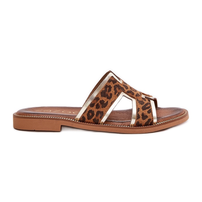 Flop leopardo piatto in pelle Zazoo 40383 Brown marrone