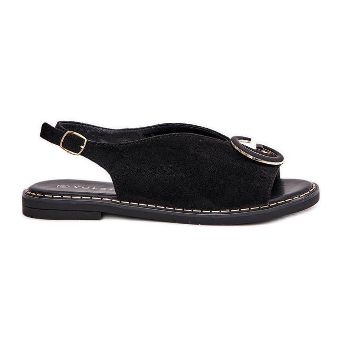 Sandali piatti con decorazione nera nero