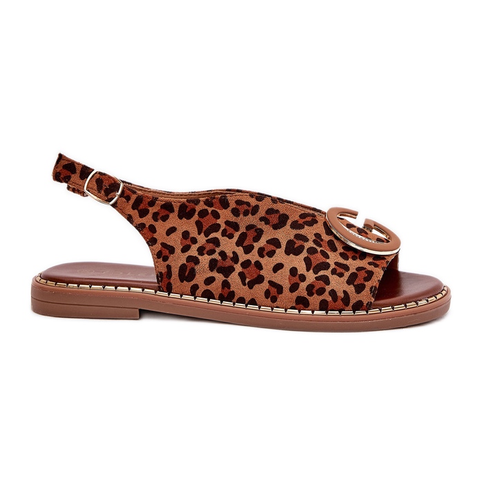 Sandali piatti con decorazione stampa leopardo marrone