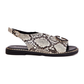 Sandali piatti con decorazione di serpenti motivi bruno-bruno beige