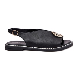 Sandali eleganti piatti con decorazione nera nero