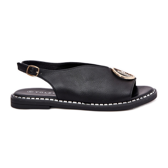 Sandali eleganti piatti con decorazione nera nero
