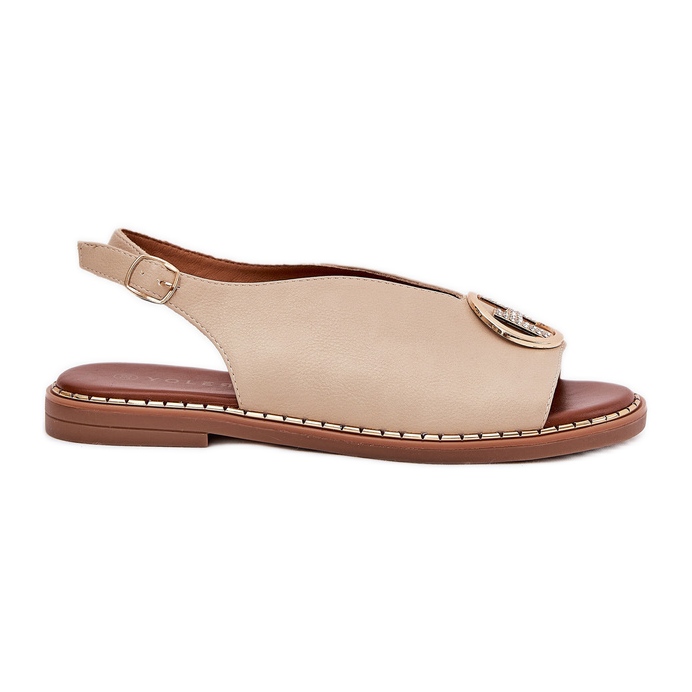 Sandali eleganti piatti con decorazione beige