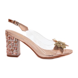 S.Barski Sandali trasparenti con fiori sul tallone decorato MR38-331 oro rosa d'oro