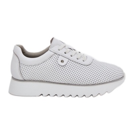 S.Barski Scarpe sportive in pelle sulla piattaforma con glitter lr51-629 bianco
