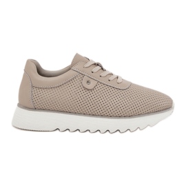S.Barski Scarpe sportive in pelle sulla piattaforma con glitter lr51-629 beige