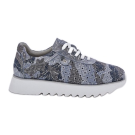 S.Barski Scarpe sportive modellate in pelle scamosciata su una piattaforma con glitter D&amp;A LR51-635 blu