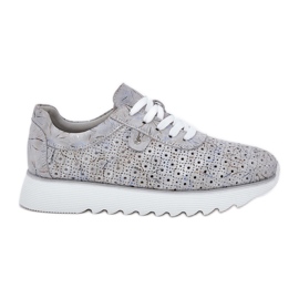 S.Barski Scarpe sportive modellate in pelle scamosciata su una piattaforma con D&amp;A LR51-635 Silver Glitter grigio