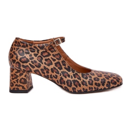 Pompe in pelle sul palo di stampa leopardo marrone Laura Messi 2936