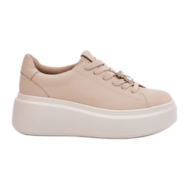 Scarpe sportive in pelle femminile sulla piattaforma con vinceza 39922 beige