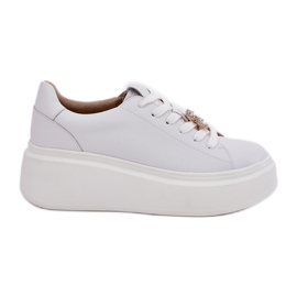 Scarpe sportive in pelle femminile sulla piattaforma con Vinceza 39922 White bianco
