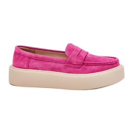 Mococcase in pelle scamosciata femminile sulla piattaforma Fuksja Vinceza 79535 rosa