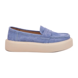 Moccasins femminile in pelle scamosciata sulla piattaforma blu Vinceza 79535