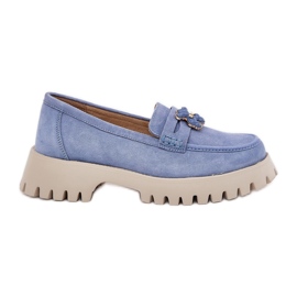Mocassine in pelle scamosciata femminile con spille da blu vinceza 79533